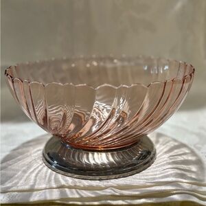 Vintage 1960’s Arcoroc French Pink Swirl Large Bowl on Silver Stand